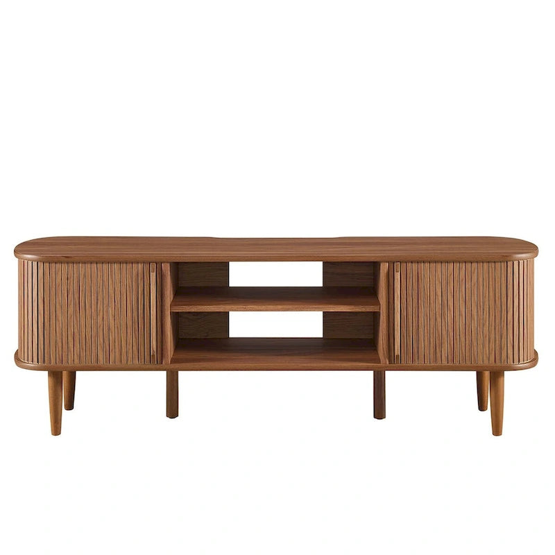 55 Inch Mid-Century TV Stand with Sliding Doors