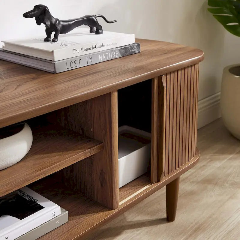 55 Inch Mid-Century TV Stand with Sliding Doors