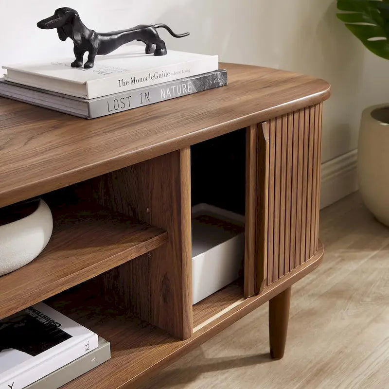 55 Inch Mid-Century TV Stand with Sliding Doors