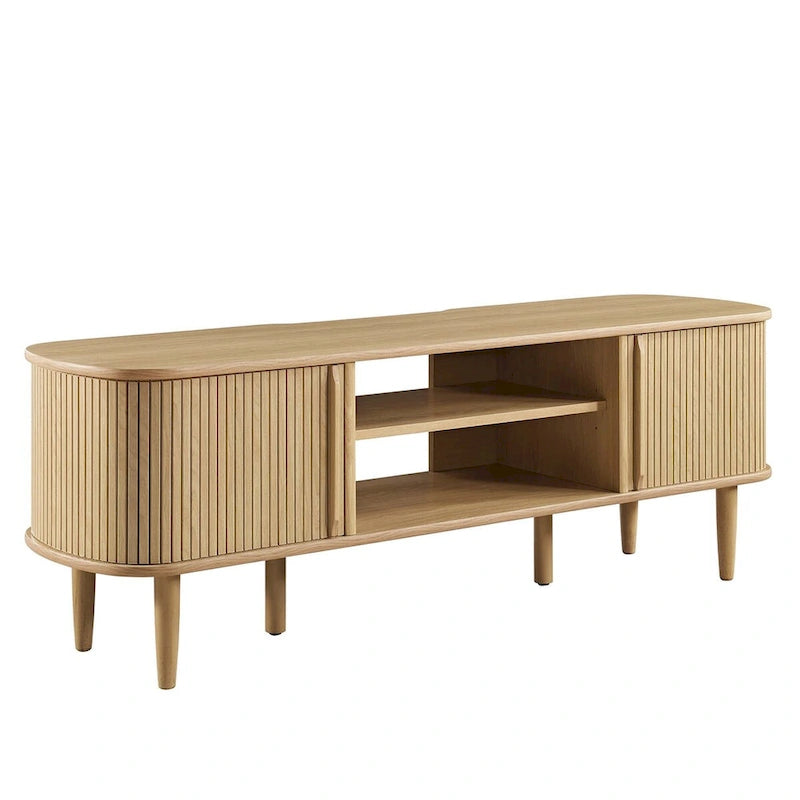 55 Inch Mid-Century TV Stand with Sliding Doors