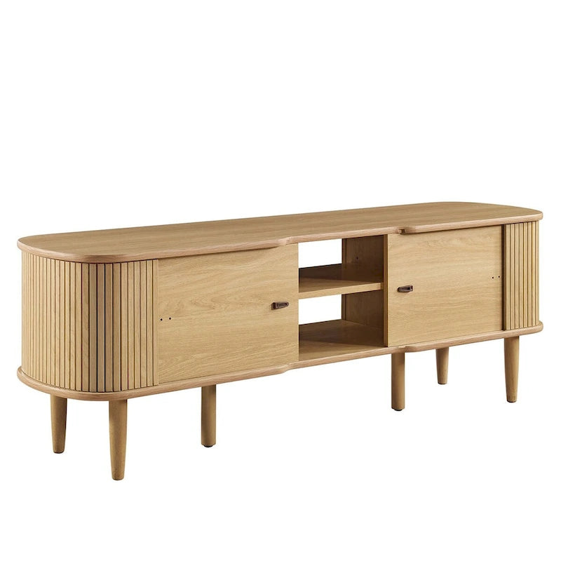 55 Inch Mid-Century TV Stand with Sliding Doors