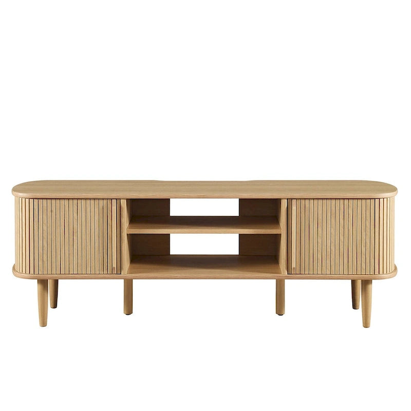 55 Inch Mid-Century TV Stand with Sliding Doors