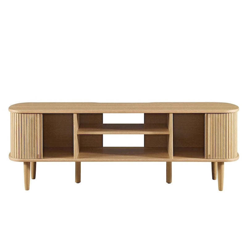 55 Inch Mid-Century TV Stand with Sliding Doors
