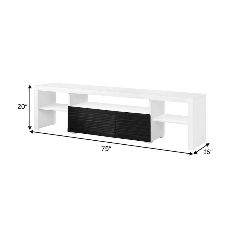75 Inch TV Entertainment Center Console, 2 Drawers, High Gloss White